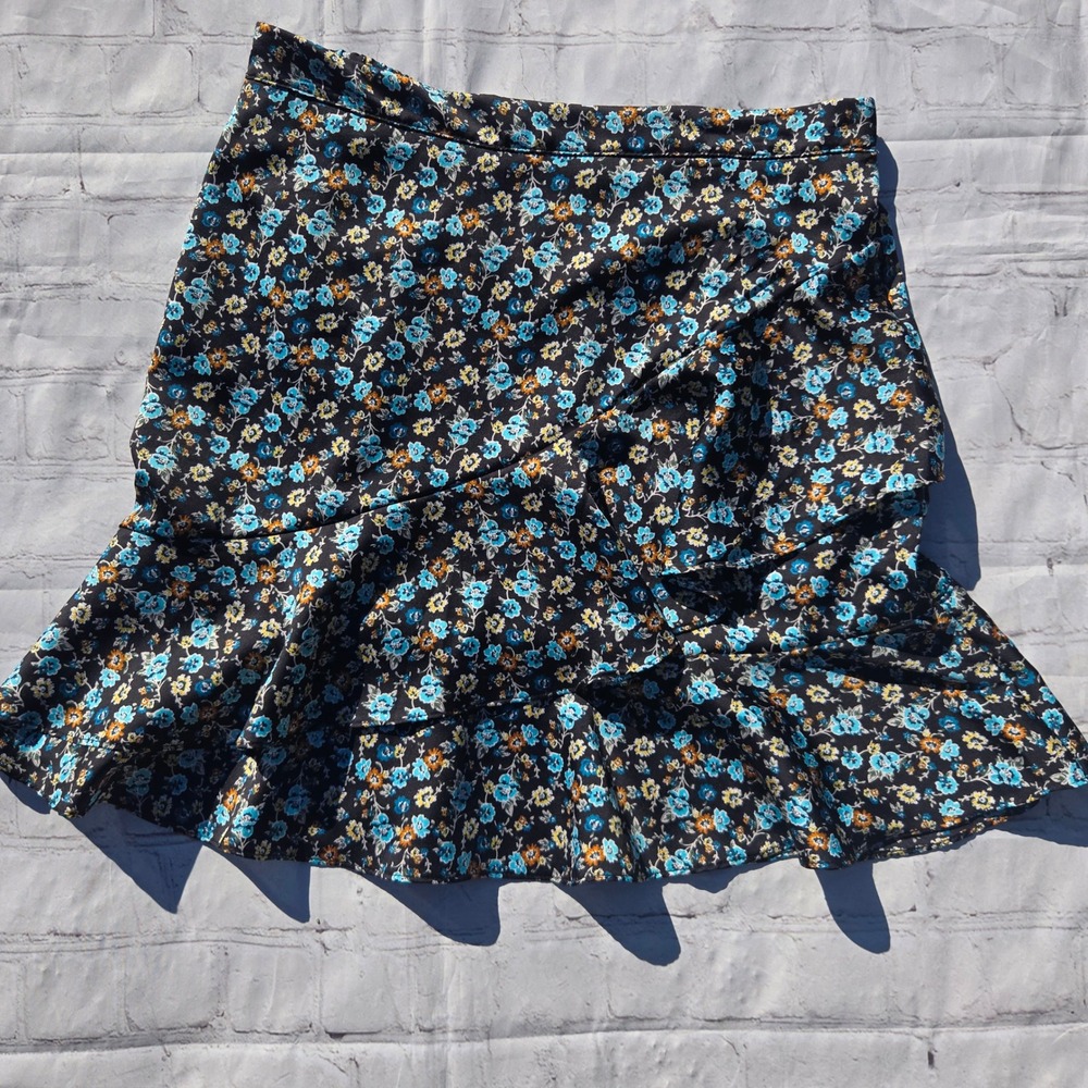 Altard State Floral Ruffle Mini Skirt Black Blue Yellow Small coquette soft girl